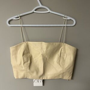 Zara Beige‎ Leather Cropped Tank Top